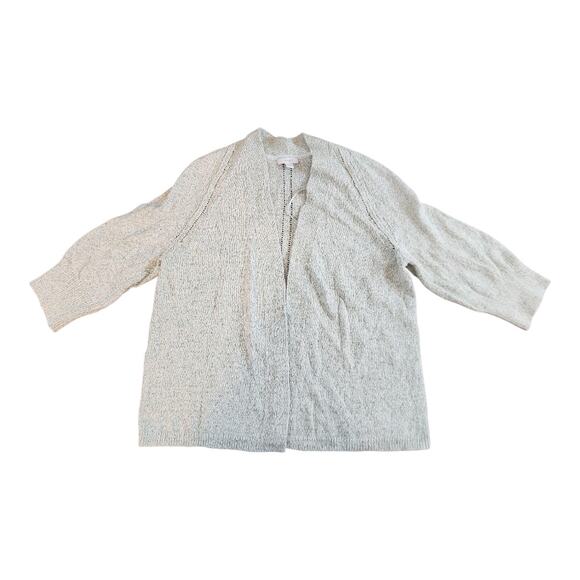 Pure J JIll cotton cardigan green cream knit open front sz small petite - Picture 1 of 14